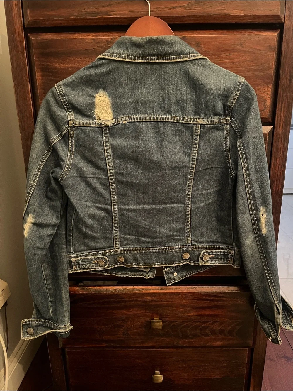 Free People Denim Jacket - Women's Distressed Blue Jean Jacket -2 - Picture 2 of 4